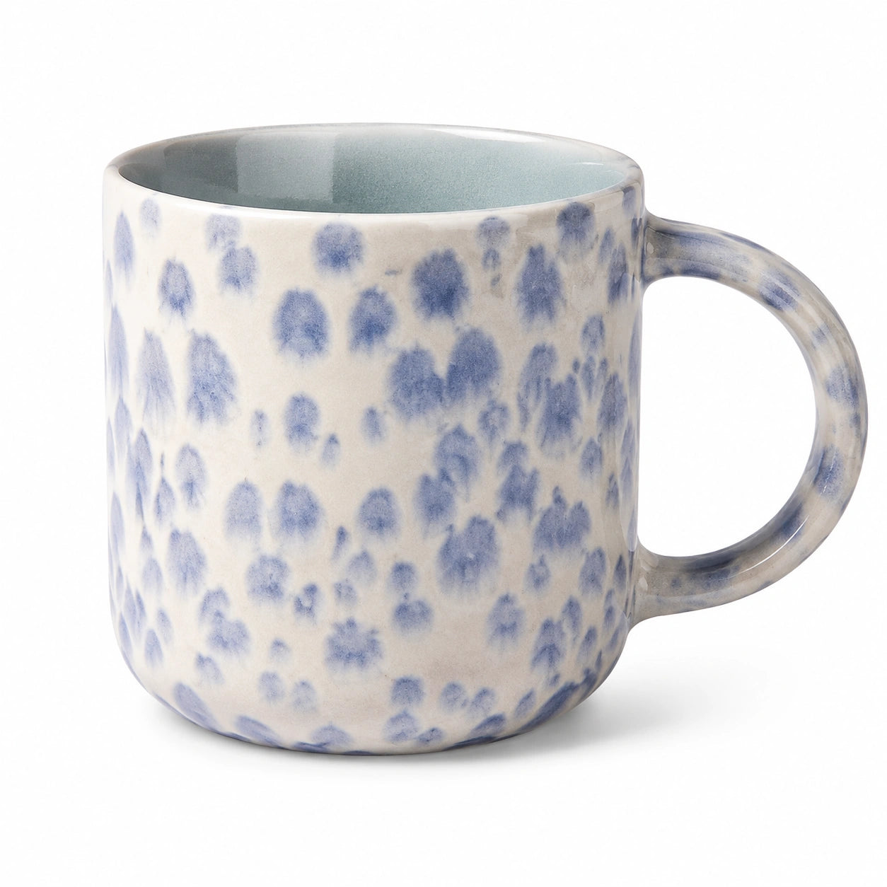 Keramiktasse 350 ml Blau Creme mit Tupfenmuster und Henkel