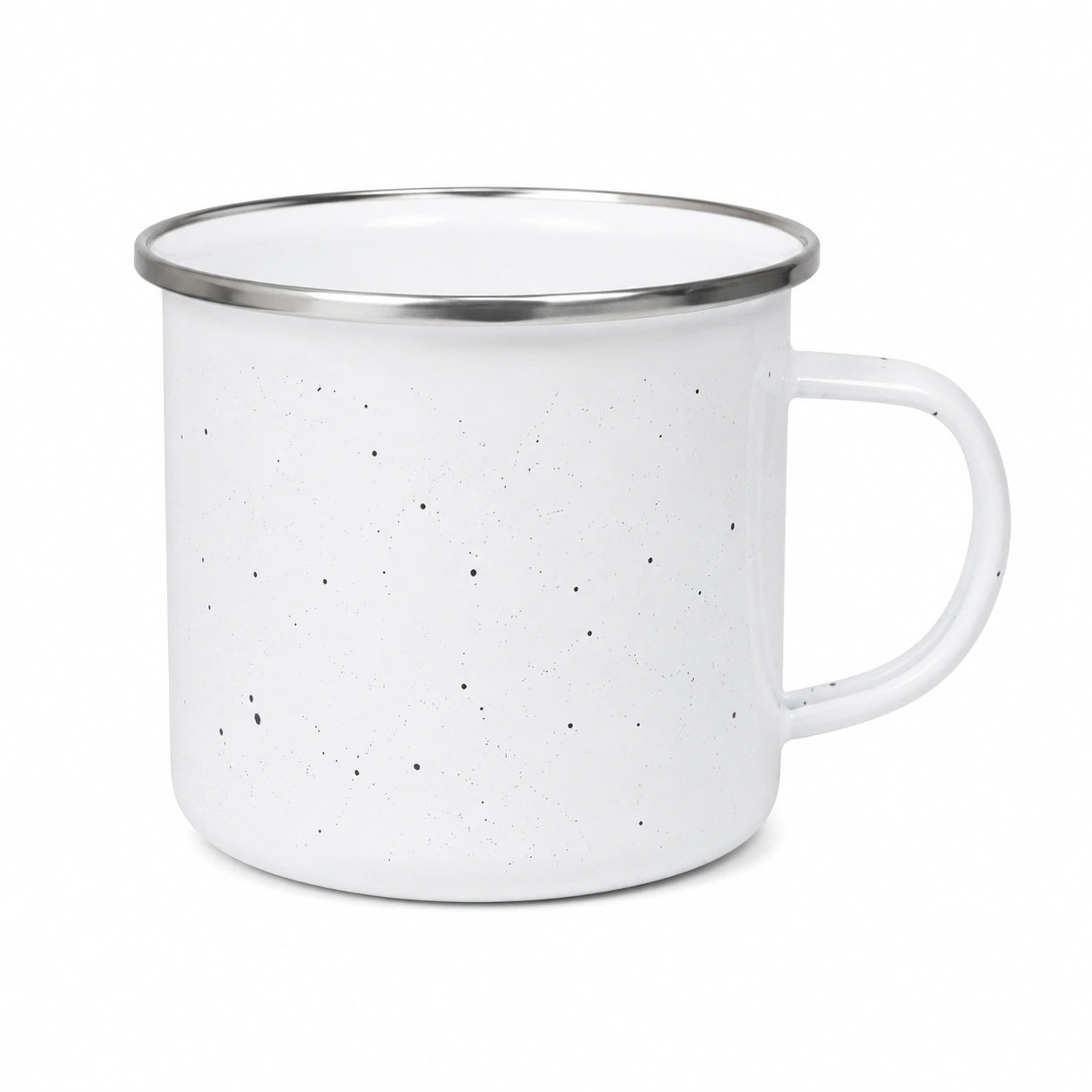 Emaillebecher 350 ml Weiß gesprenkelt mit Metallrand