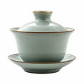 Gaiwan Teeschale 180 ml Keramik Salbeigrün mit Deckel und Untertasse für Teezeremonie