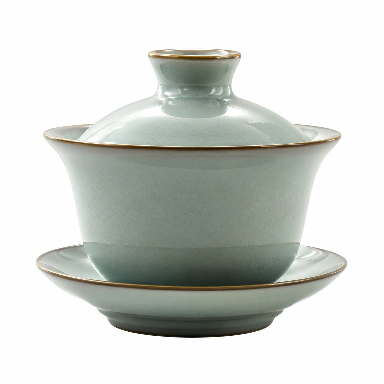 Gaiwan Teeschale 180 ml Keramik Salbeigrün mit Deckel und Untertasse für Teezeremonie