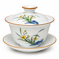 Porzellan Gaiwan 180 ml Weiß mit Blumenmuster für Teezeremonie