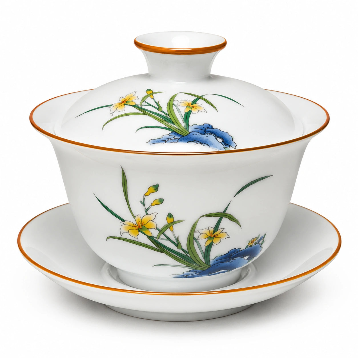 Porzellan Gaiwan 180 ml Weiß mit Blumenmuster für Teezeremonie