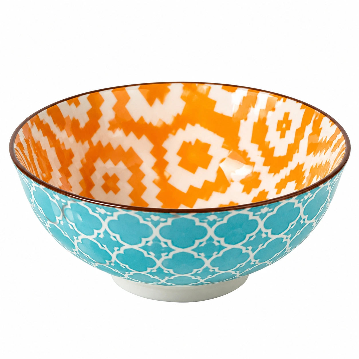 Keramikschüssel 18 cm Türkis Orange gemustert für Speisen