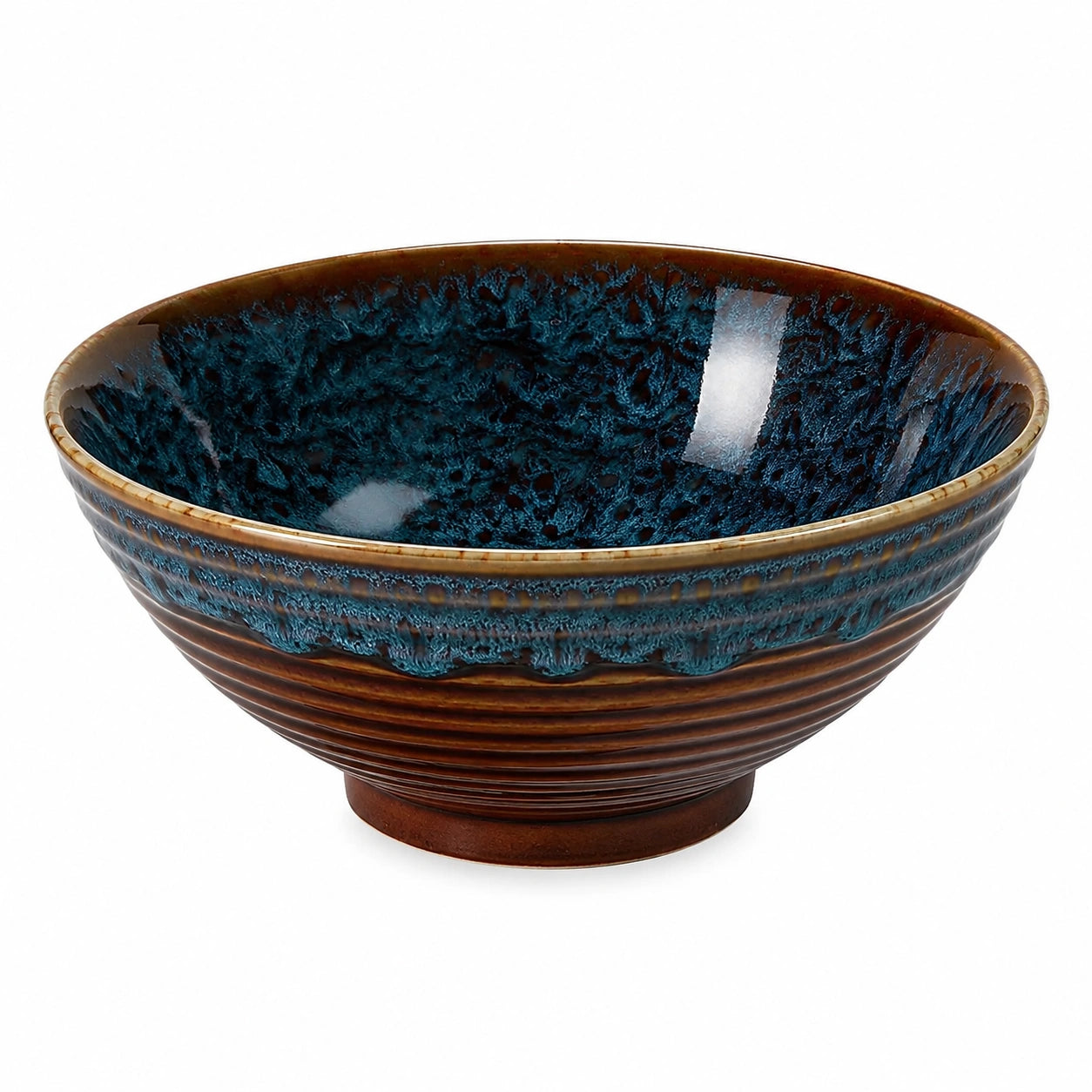 Keramikschüssel 18 cm Blau Braun glasiert für Speisen im rustikalen Stil