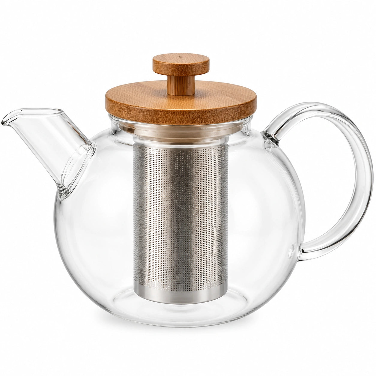 Teekanne 1000 ml aus Glas mit Edelstahlfilter und Holzdeckel