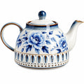 Teekanne 1000 ml Keramik Blau Weiß mit Blumenmuster und Deckel