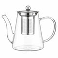 Teekanne 1200 ml aus Glas und Edelstahl transparent silber mit herausnehmbarem Teefilter