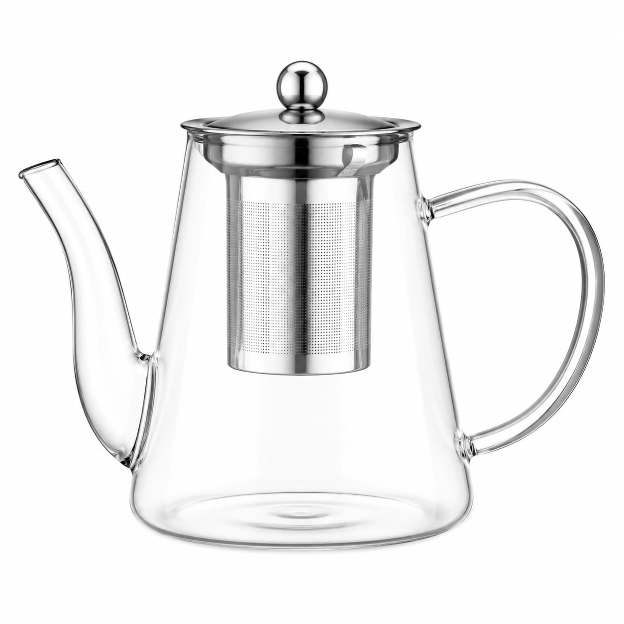 Teekanne 1200 ml aus Glas und Edelstahl transparent silber mit herausnehmbarem Teefilter