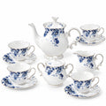 Porzellan Teeservice für 4 Personen weiß blau mit Blumendekor und Goldrand