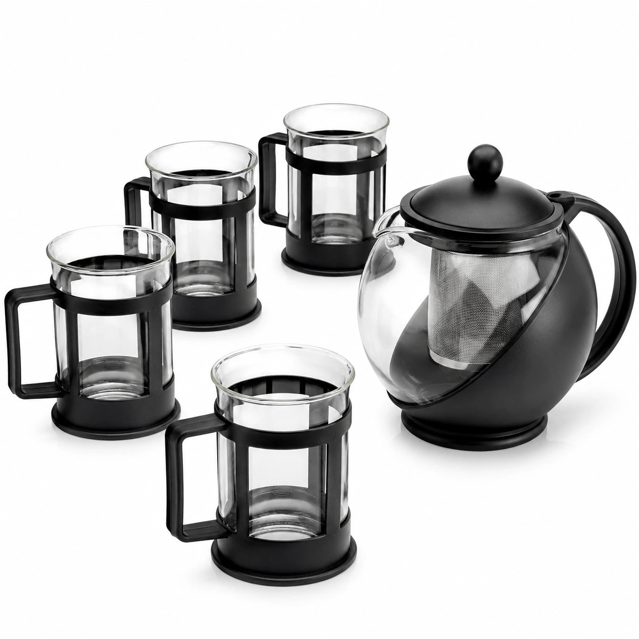Teeservice 5-teilig 1200 ml Glas Schwarz mit Edelstahlfilter