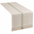 Tischläufer 180 x 40 cm Textil Beige Grün mit Fransen