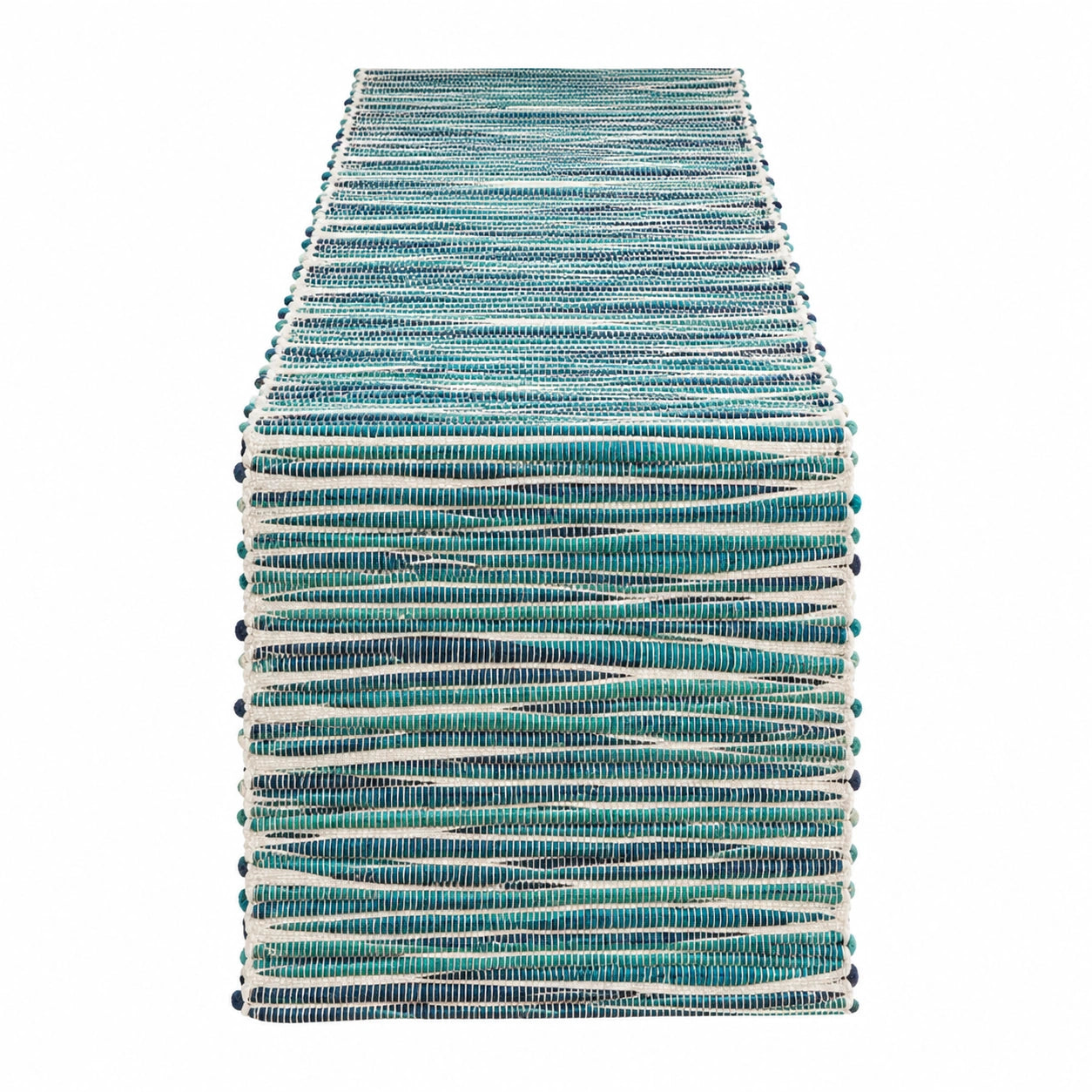 Tischläufer 180 x 40 cm aus Textilgewebe Blau Grün gestreift gewebt
