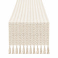 Tischläufer 180 x 35 cm aus Baumwolle in Creme mit Fransen im Boho-Stil